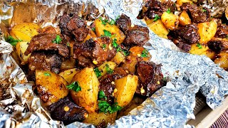 Super Tasty Garlic Herb Steak and Potatoes Foil Packs [upl. by Ameen]