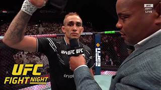 Tony Ferguson talks retirement leaves one glove in the Octagon at UFC Abu Dhabi  ESPN MMA [upl. by Llednar222]