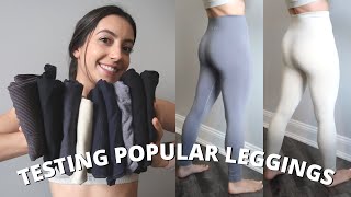 COMPARING POPULAR LEGGING BRANDS Lululemon NVGTN Set Active Gymshark and more [upl. by Ymmor237]