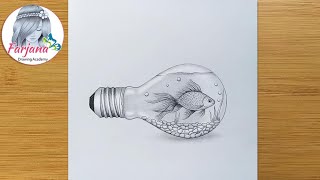 How to draw a Fish inside Bulb  step by step  Pencil Sketch  Bulb Aquarium  Art Video [upl. by Annehs]