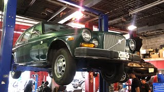 Up on the lift 1974 Volvo 164E Cypress Green FOR SALE [upl. by Eelra]