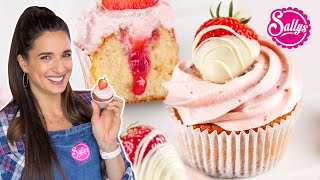 Erdbeer Cupcakes  einfaches Rezept mit fruchtiger Füllung 3 versch Dekoration 😍🍓 [upl. by Janette]