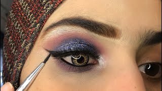 purple and blue Smokey glittery party Eye Makeup tutorial for beginnersMakeup tutorial [upl. by Mmada345]