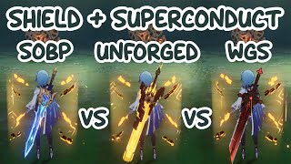 Eula Weapon Comparison Zhongli Shield  Superconduct  SOBP vs Unforged vs WGS Genshin Impact 26 [upl. by Niven954]