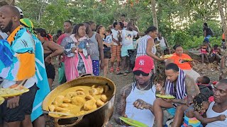 Over 100 people  3 pots of coconut dumplings  1 bus 8 car load of people  We packed the river [upl. by Eihtur502]