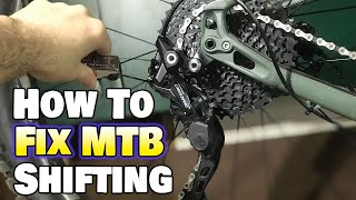 How To Fix MTB Shifting  Adjust Rear Derailleur Limit Screws and Indexing [upl. by Lleinad332]