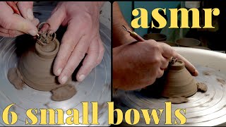 ASMR Throwing Trimming 6 small bowls ceramics pottery [upl. by Culver]