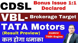 CDSL Share Latest News I 1 1 Bonus Declared I Tata Motors Result I VBL Share News I VBL Split [upl. by Aikaj]