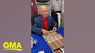 Former MLB player Bobby Shantz signs baseball card for young fan [upl. by Azile]