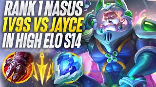 Rank 1 Nasus 1V9s against high elo Jayce in season 14  Carnarius  League of Legends [upl. by Ellenoj]