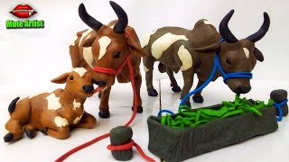 Sculpting clay Making Cow Family with clay  Clay Animals Art  Making Cow Family With Clay [upl. by Pesvoh]