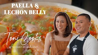 Toni Cooks with chefrvmanabat  Paella amp Lechon Belly [upl. by Aanas680]