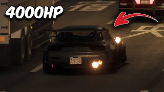 INSANE 4000HP MAZDA RX7 CUTTING UP TRAFFIC [upl. by Silyhp]