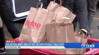 HyVee and the Rochester Salvation Army distribute bags of Thanksgiving groceries to families [upl. by Oballa]