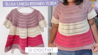 👚Blusa con canesú redondo tejida a crochet🧶 Blouse with round yoke crocheted [upl. by Edgar230]