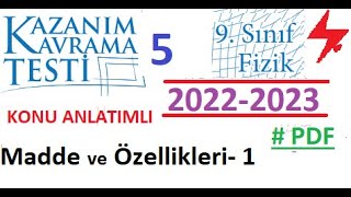 9 Sınıf  Fizik  MEB  Kazanım Testi 5  Madde ve Özellikleri 1  2022 2023  PDF  TYT Fizik [upl. by Demetris517]