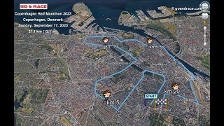 Copenhagen Half Marathon 2023 fly over the halfmarathon 3D course map [upl. by Bruis]