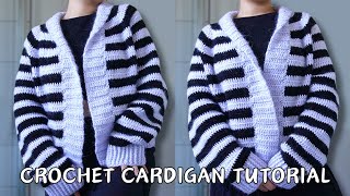 How to Crochet Raglan Striped Sweater Cardigan [upl. by Mcgruter]