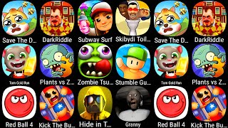 Save The Dog Dark Riddle Subway Surf Skibidi Toilet Tom Gold Run PvZ Zombie Tsunami Red Ball [upl. by Anaiq187]