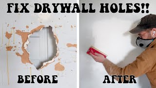 HOW TO FIX  REPAIR DRYWALL HOLES like a PRO [upl. by Tegan545]