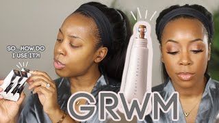 GRWM WHILE I TRY NEW FENTY BEAUTY BRIGHT FIX EYE BRIGHTENER CONCEALER  SOFT GLAM  Andrea Renee [upl. by Fiore]