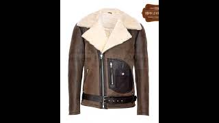 Men Brown Shearling Biker Leather Jacket [upl. by Spohr]