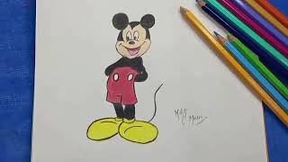 Day  3How to draw Mickey Mouse❤️ with colour pencils step by step process💯✏️FabFazartJournal [upl. by Ode]