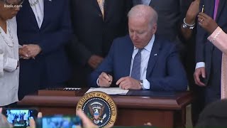 Juneteenth officially a federal holiday as Biden signs bill into law [upl. by Sielen]