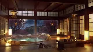 Japanese Onsen  Water Sounds with Piano Flute and Koto Music for Sleep Meditation Study [upl. by Summons464]