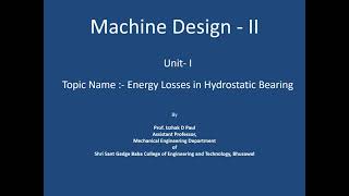 22 Unit I Energy Losses in Hydrostatic Bearing [upl. by Curr]