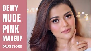 SOFT amp DEWY NUDE PINK MAKEUP TUTORIAL  CLASSY amp SIMPLE DRUGSTORE GLAM [upl. by Essa]