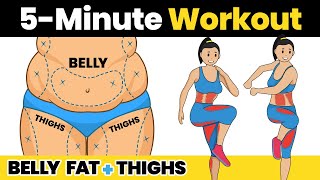 5 Minute BELLY FAT amp THIGHS Workout to Lose Weight at Home Fast  Standing Exercise for Flat Stomach [upl. by Aisel]