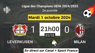 LIGUE DES CHAMPIONS  Leverkusen 1  0 Milan en direct sur Canal  Sport France  01102024 à 21 h [upl. by Oilenroc]