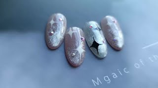 【美甲】猫眼渐变晶石星芒美甲 Cat Eye Starlight Nail Art [upl. by Wynnie]