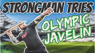 Strongman Tries Olympic Javelin BAD IDEA [upl. by Labors757]