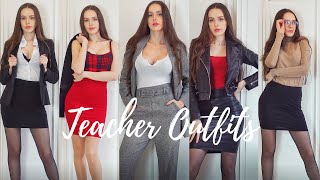 Trying On 10 Teacher Outfits  skirts tights high heels [upl. by Anillehs]