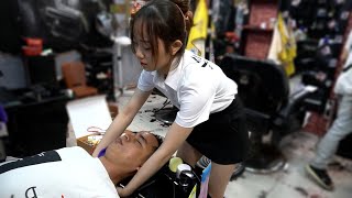 Vietnam Barbershop Massage Face and Wash Hair with Beautiful Vietnamese Girl in Street 2024 [upl. by Bough]