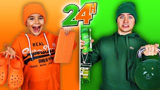 24H VIVRE MANGER UNE SEULE COULEUR  Orange VS Vert One Color 24H Challenge [upl. by Ridgley]