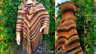 How to Crochet An Easy Hooded Poncho  Carmel Macchiato  BAG O DAY CROCHET Tutorial 421 [upl. by Aliekahs]