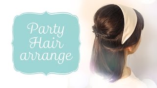 【簡単パーティヘアアレンジ】ターバン風カチューシャ×ハーフアップ ミディアムスタイル編 [upl. by Melitta380]