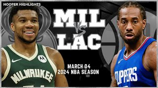 Milwaukee Bucks vs LA Clippers Full Game Highlights  Mar 4  2024 NBA Season [upl. by Ailegra]