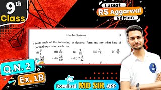 Rs Aggarwal Class 9 Chapter 1  Exercise 1B Question number 2  Number System  Md Sir Class 9 [upl. by Eiduj]