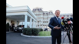 Premier Donald Tusk  podczas wypowiedzi dla mediów po spotkaniu z Prezydentem Joe Bidenem [upl. by Arvell]