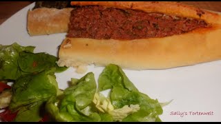 Pide mit Hackfleisch SpinatFeta Rezept  Kiymali Pide Ispanakli Pide tarifi  türkisch [upl. by Ahsii]