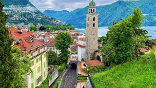 Lugano Switzerland walking tour 4K  A real fairytale Swiss town  Rain ambience [upl. by Rramo]