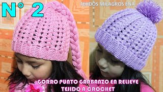 Como tejer el Gorro N° 2 a crochet en Punto Garbanzo en Relieves con Abanicos para niñas paso a paso [upl. by Susanne659]