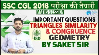 SSC CGL TRIANGLES SIMILARITY amp CONGRUENCE IMPORTANT QUESTIONS  GEOMETRY Saket sir [upl. by Anaiv539]