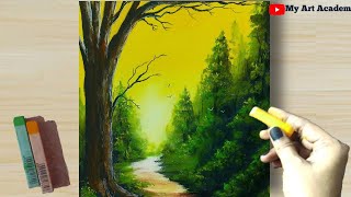 Soft Pastel Drawing  Creative way Blending technique Realistic Forest Landscape step by step [upl. by Ilocin]