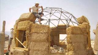 5 How to Build a Geodesic Strawbale Dome  Placing the Bales [upl. by Beckman]