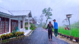 HEAVY RAIN IN A PEACEFUL HILLY VILLAGE LIFE  RAIN SOUNDS AND THUNDER FOR SLEEPING [upl. by Lorollas111]